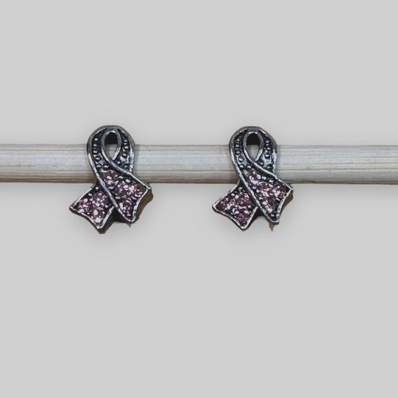 Vintage Pink Ribbon Crystal Bracelet Charms Breast Cancer Awareness Jewelry - Picture 1 of 6
